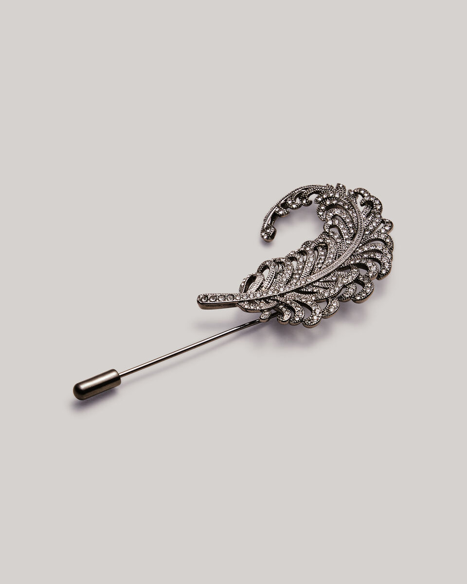 Jewel Feather Lapel Pin, Gunmetal, hi-res